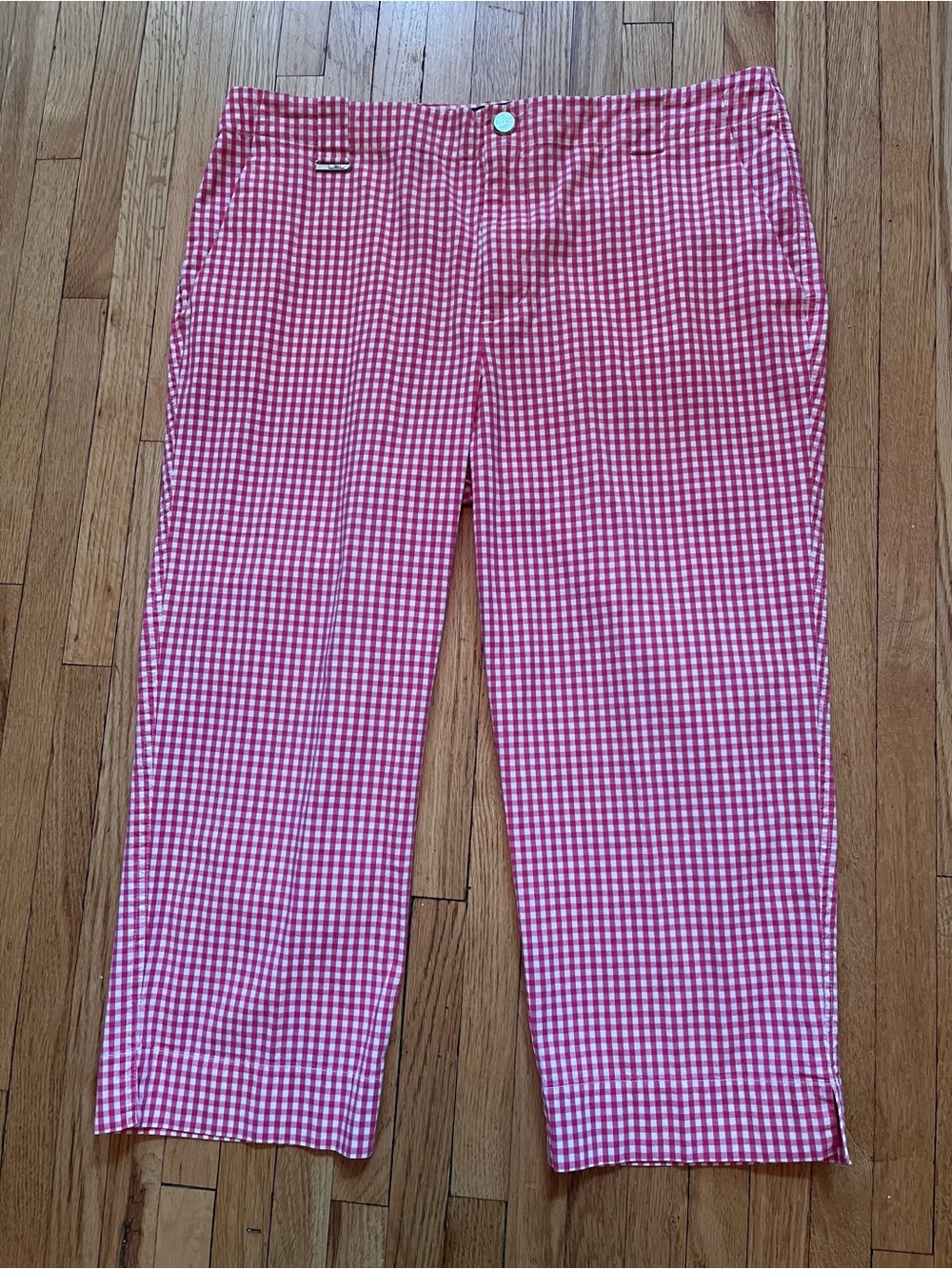 Lauren Ralph Lauren Pink Gingham Sz 12 Straight Leg Stretch Cropped Pants Preppy